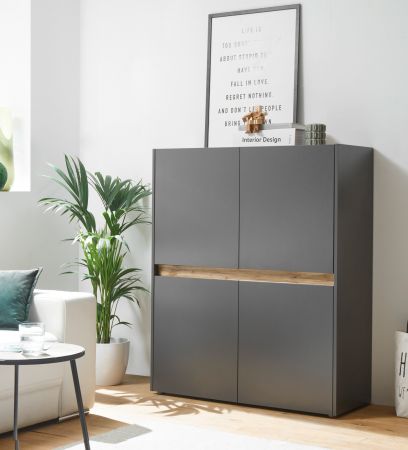 B�roschrank Highboard Center in grau matt und Wotan Eiche Stauraumschrank f�r Homeoffice und B�ro 100 x 122 cm