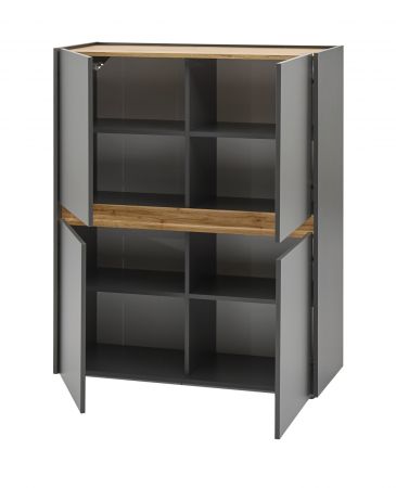 B�roschrank Highboard Center in grau matt und Wotan Eiche Stauraumschrank f�r Homeoffice und B�ro 100 x 122 cm