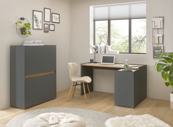 Schreibtisch Center in grau matt und Wotan Eiche Laptoptisch f�r Homeoffice und B�ro 143 x 62 cm
