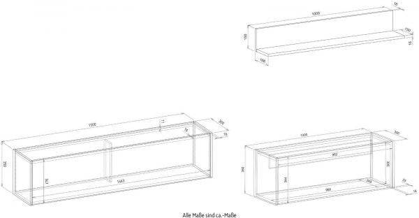 Wohnwand mit Sekret�r Center in grau matt und Wotan Eiche Wohnkombination 3-teilig 270 x 170 cm
