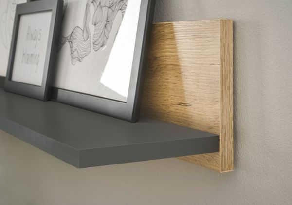 Wohnwand mit Sekret�r Center in grau matt und Wotan Eiche Wohnkombination 5-teilig 410 x 170 cm