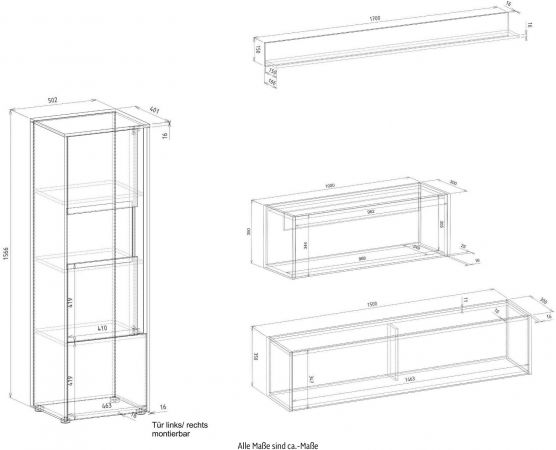 Wohnwand mit Sekret�r Center in grau matt und Wotan Eiche Wohnkombination 4-teilig 320 x 170 cm