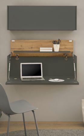 B�rom�bel Set Center in grau matt und Wotan Eiche B�roschrank und Sekret�r h�ngend f�r Homeoffice 100 cm