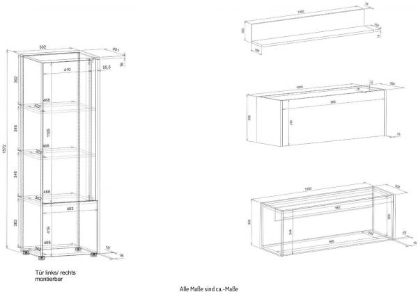Wohnwand mit Sekret�r Center in grau matt und Wotan Eiche Wohnkombination 5-teilig 250 cm