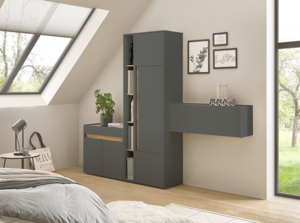 B�rom�bel komplett Set Center in grau matt und Wotan Eiche mit Aktenschrank, Sekret�r und Kommode f�r Homeoffice