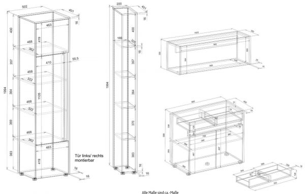 B�rom�bel komplett Set Center in grau matt und Wotan Eiche mit Aktenschrank, Sekret�r und Kommode f�r Homeoffice