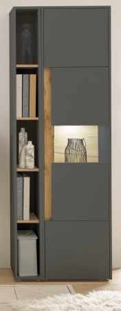 Aktenschrank Set Center in grau matt und Wotan Eiche Vitrine und Regal f�r Homeoffice 70 x 200 cm