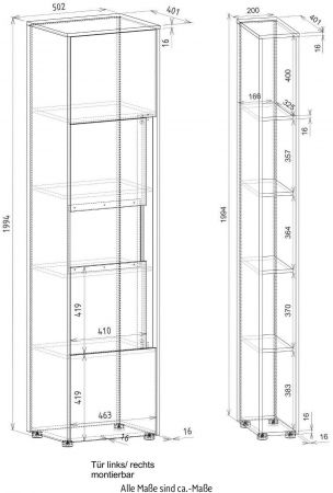 Aktenschrank Set Center in grau matt und Wotan Eiche Vitrine und Regal f�r Homeoffice 70 x 200 cm