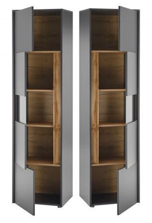 Aktenschrank Set Center in grau matt und Wotan Eiche Vitrine und Regal f�r Homeoffice 70 x 200 cm