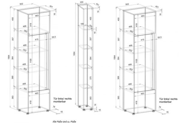 Aktenschrank Set Center in grau mit Wotan Eiche 2x Schrank mit Regal f�r B�ro und Homeoffice 120 x 200 cm