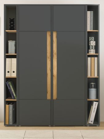 Aktenschrank Set Center in grau mit Wotan Eiche 2x Schrank und 2x Regal B�ro und Homeoffice 140 x 200 cm