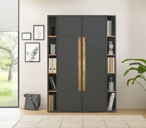 Aktenschrank Set Center in grau mit Wotan Eiche 2x Schrank und 2x Regal B�ro und Homeoffice 140 x 200 cm