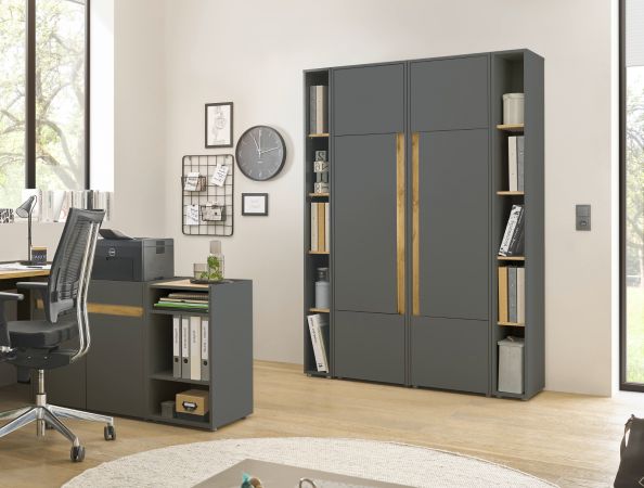Aktenschrank Set Center in grau mit Wotan Eiche 2x Schrank und 2x Regal B�ro und Homeoffice 140 x 200 cm