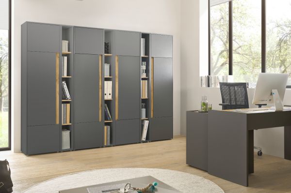 Aktenschrank Set Center in grau mit Wotan Eiche 2x Schrank und 2x Regal B�ro und Homeoffice 140 x 200 cm