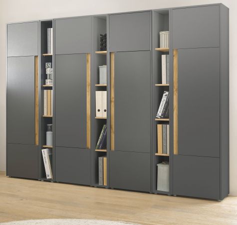 Aktenschrank Set Center in grau mit Wotan Eiche 4x Schrank und 3x Regal B�ro Homeoffice 260 cm