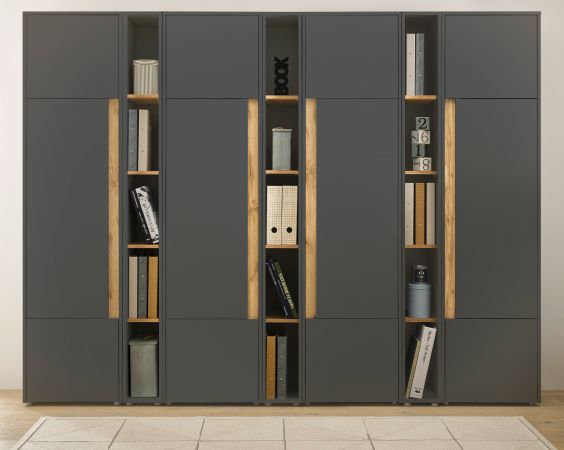 Aktenschrank Set Center in grau mit Wotan Eiche 4x Schrank und 3x Regal B�ro Homeoffice 260 cm