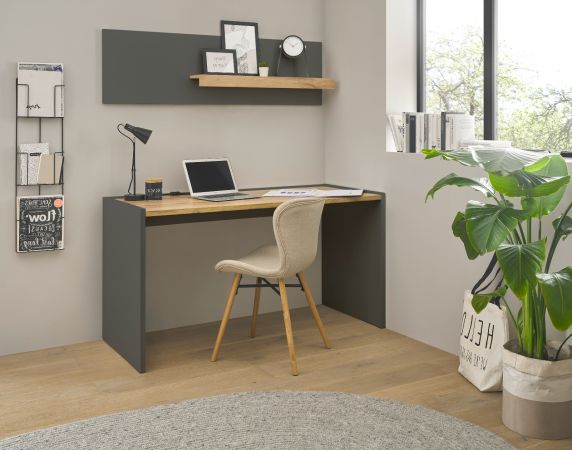 B�rom�bel Set Center in grau matt und Wotan Eiche mit Schreibtisch und Regal f�r Homeoffice