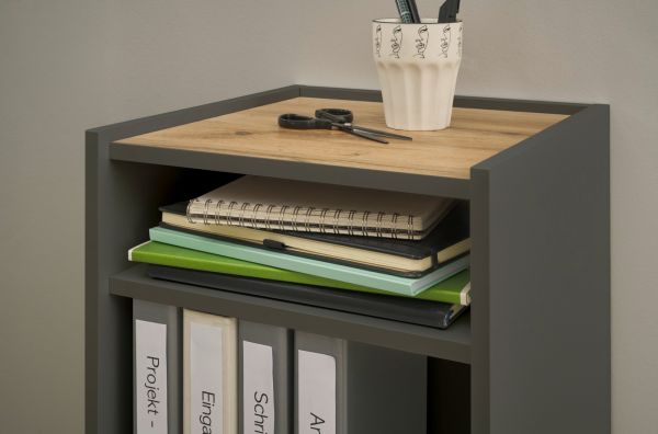 B�rom�bel Set Center in grau matt und Wotan Eiche mit Schreibtisch, Kommode und Aktenregal f�r Homeoffice