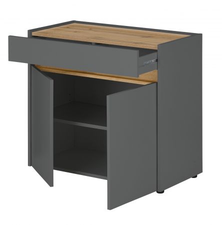 B�rom�bel Set Center in grau matt und Wotan Eiche mit Schreibtisch, Kommode und Aktenregal f�r Homeoffice