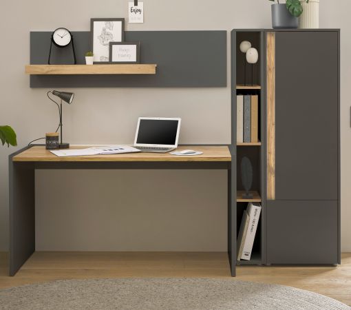 B�rom�bel Set Center in grau matt und Wotan Eiche mit Schreibtisch, Aktenschrank und 2 x Regal f�r Homeoffice