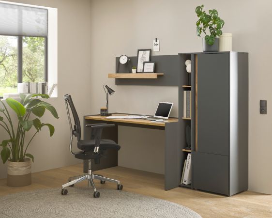 B�rom�bel Set Center in grau matt und Wotan Eiche mit Schreibtisch, Aktenschrank und 2 x Regal f�r Homeoffice