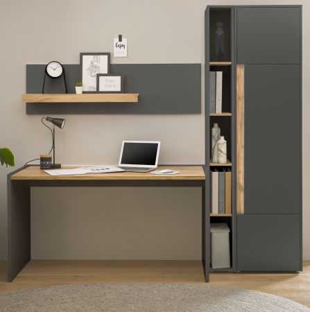 B�rom�bel Set Center in grau matt und Wotan Eiche mit Schreibtisch, Aktenschrank und 2 x Regal f�r Homeoffice