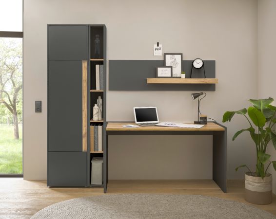 B�rom�bel Set Center in grau matt und Wotan Eiche mit Schreibtisch, Aktenschrank und 2 x Regal f�r Homeoffice