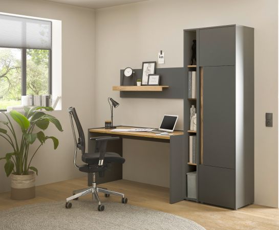 B�rom�bel Set Center in grau matt und Wotan Eiche mit Schreibtisch, Aktenschrank und 2 x Regal f�r Homeoffice