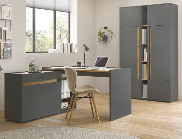 B�rom�bel komplett Set Center in grau matt und Wotan Eiche mit Schreibtisch, Kommode und Aktenschrank f�r Homeoffice