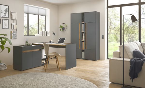 B�rom�bel komplett Set Center in grau matt und Wotan Eiche mit Schreibtisch, Kommode und Aktenschrank f�r Homeoffice