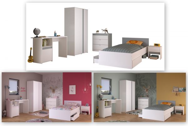 Parisot Kinder- und Jugendzimmer Pirouette in wei� mit grau oder rosa Komplett-Set 5-teilig