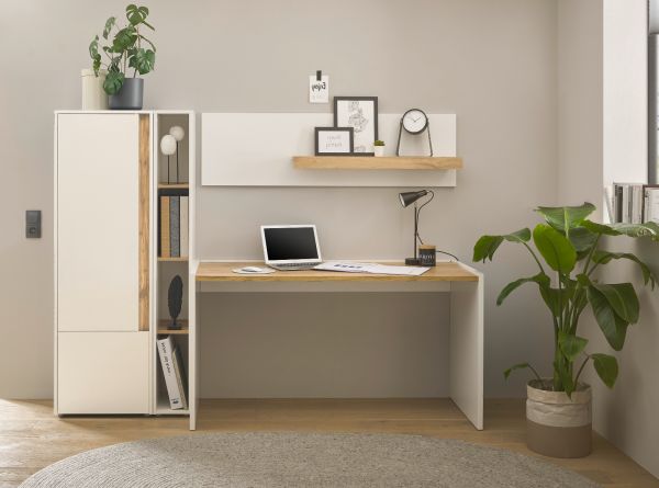 Aktenschrank Center in wei� und Wotan Eiche Stauraumschrank f�r Homeoffice und B�ro 50 x 158 cm