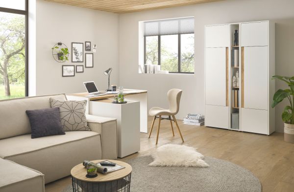Aktenschrank Center in wei� und Wotan Eiche Stauraumschrank f�r Homeoffice und B�ro 50 x 158 cm