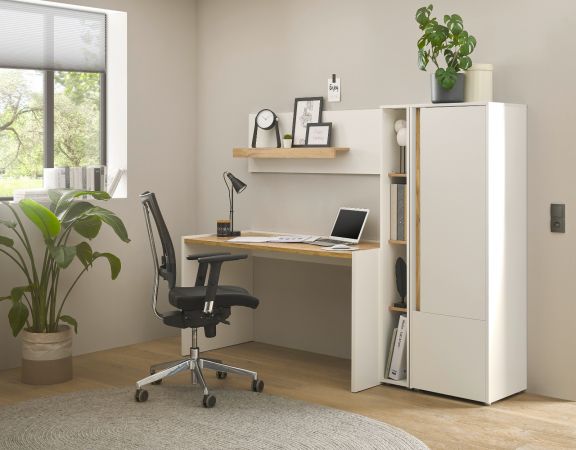Aktenregal Center in wei� und Wotan Eiche Standregal f�r Homeoffice und B�ro 20 x 158 cm