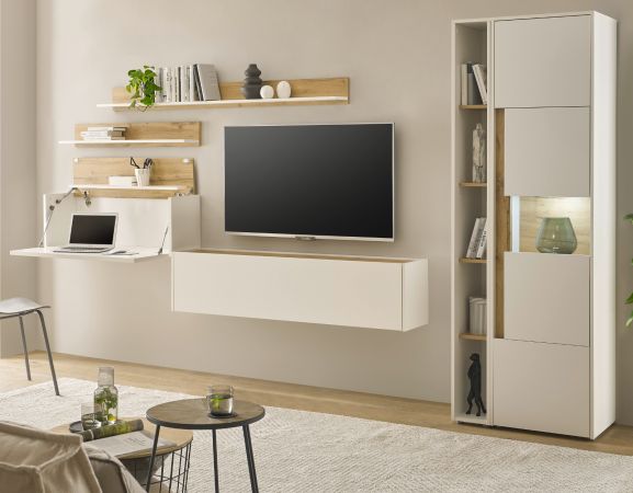 Sekret�r Center in wei� und Wotan Eiche Wandsekret�r f�r Homeoffice und B�ro 100 cm