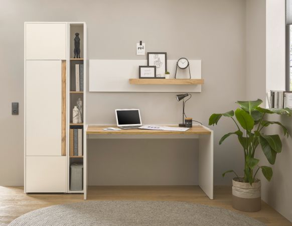 B�roregal Center in wei� und Wotan Eiche Wandregal f�r Homeoffice und B�ro 140 cm