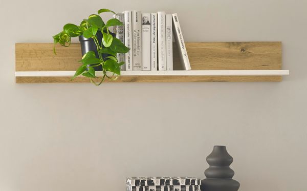 B�roregal Center in Wotan Eiche und wei� Wandregal f�r Homeoffice und B�ro 100 cm