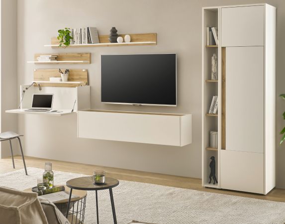 B�roregal Center in Wotan Eiche und wei� Wandregal f�r Homeoffice und B�ro 100 cm