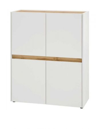 B�roschrank Highboard Center in wei� und Wotan Eiche Stauraumschrank f�r Homeoffice und B�ro 100 x 122 cm