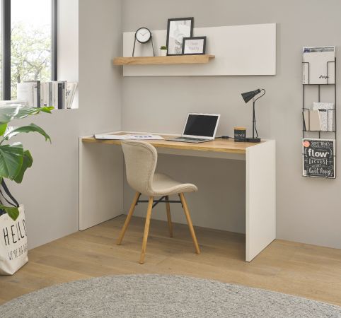 Schreibtisch Center in wei� und Wotan Eiche Laptoptisch f�r Homeoffice und B�ro 143 x 62 cm