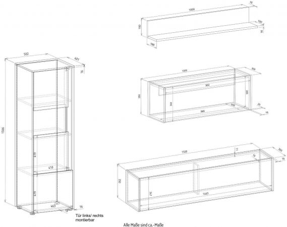 Wohnwand mit Sekret�r Center in wei� und Wotan Eiche Wohnkombination 5-teilig 410 x 170 cm