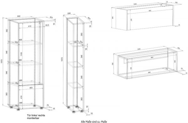 Wohnwand mit Sekret�r Center in wei� und Wotan Eiche Wohnkombination 4-teilig 310 cm