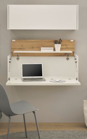 B�rom�bel Set Center in wei� und Wotan Eiche B�roschrank und Sekret�r h�ngend f�r Homeoffice 100 cm