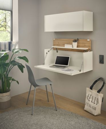 B�rom�bel Set Center in wei� und Wotan Eiche B�roschrank und Sekret�r h�ngend f�r Homeoffice 100 cm