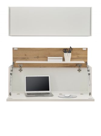 B�rom�bel Set Center in wei� und Wotan Eiche B�roschrank und Sekret�r h�ngend f�r Homeoffice 100 cm