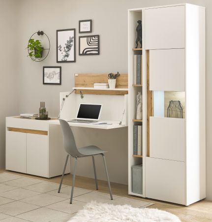 B�rom�bel komplett Set Center in wei� und Wotan Eiche mit Aktenschrank, Sekret�r und Vitrine f�r Homeoffice