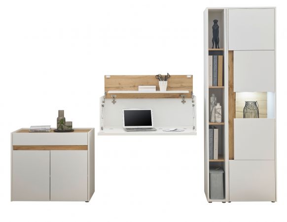 B�rom�bel komplett Set Center in wei� und Wotan Eiche mit Aktenschrank, Sekret�r und Vitrine f�r Homeoffice
