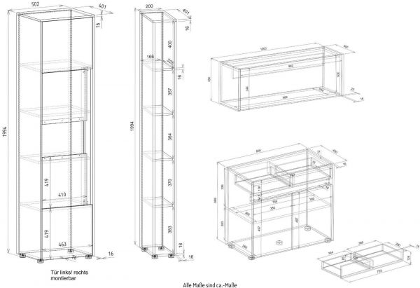 B�rom�bel komplett Set Center in wei� und Wotan Eiche mit Aktenschrank, Sekret�r und Vitrine f�r Homeoffice
