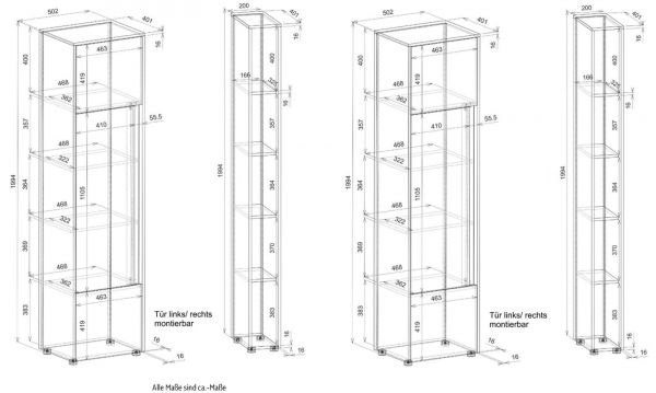 Aktenschrank Set Center in wei� und Wotan Eiche 2 x Stauraumschrank und 2 x Regal f�r Homeoffice 140 x 200 cm