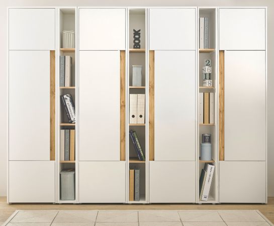 Aktenschrank Set Center in wei� und Wotan Eiche 4 x Stauraumschrank und 3 x Regal f�r Homeoffice 260 cm